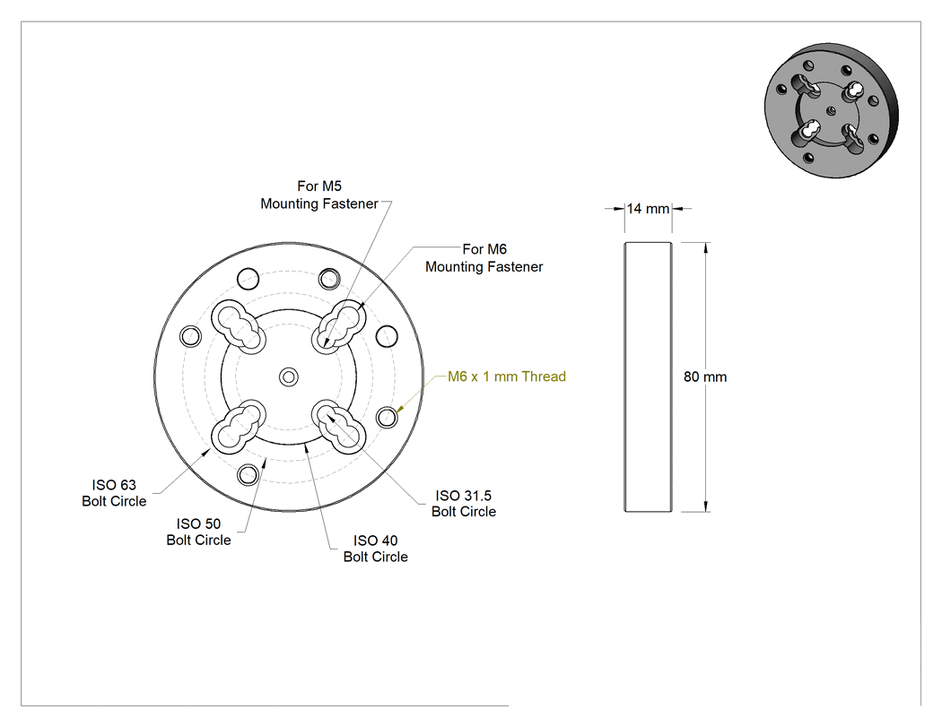 Teknik Çizim - Robot Aleti ISO Montaj Deseni Adaptörü, ISO 63 Robot Aleti x ISO 31.5 için, 40 ve 50 Robot Kolu
