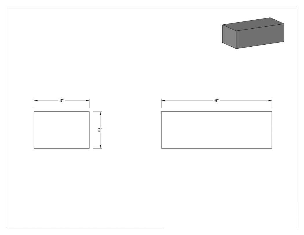 Teknik Çizim - Kurşun Çubuk, 2" Kalınlık x 3" Genişlik x 6" Uzunluk