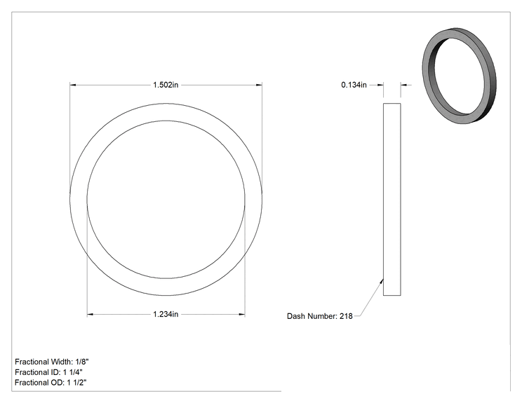 Teknik Çizim - Kare Profilli Yüksek Sıcaklık Silikon O-Ring, 1/8 Kesirli Genişlik, Dash Numara 218
