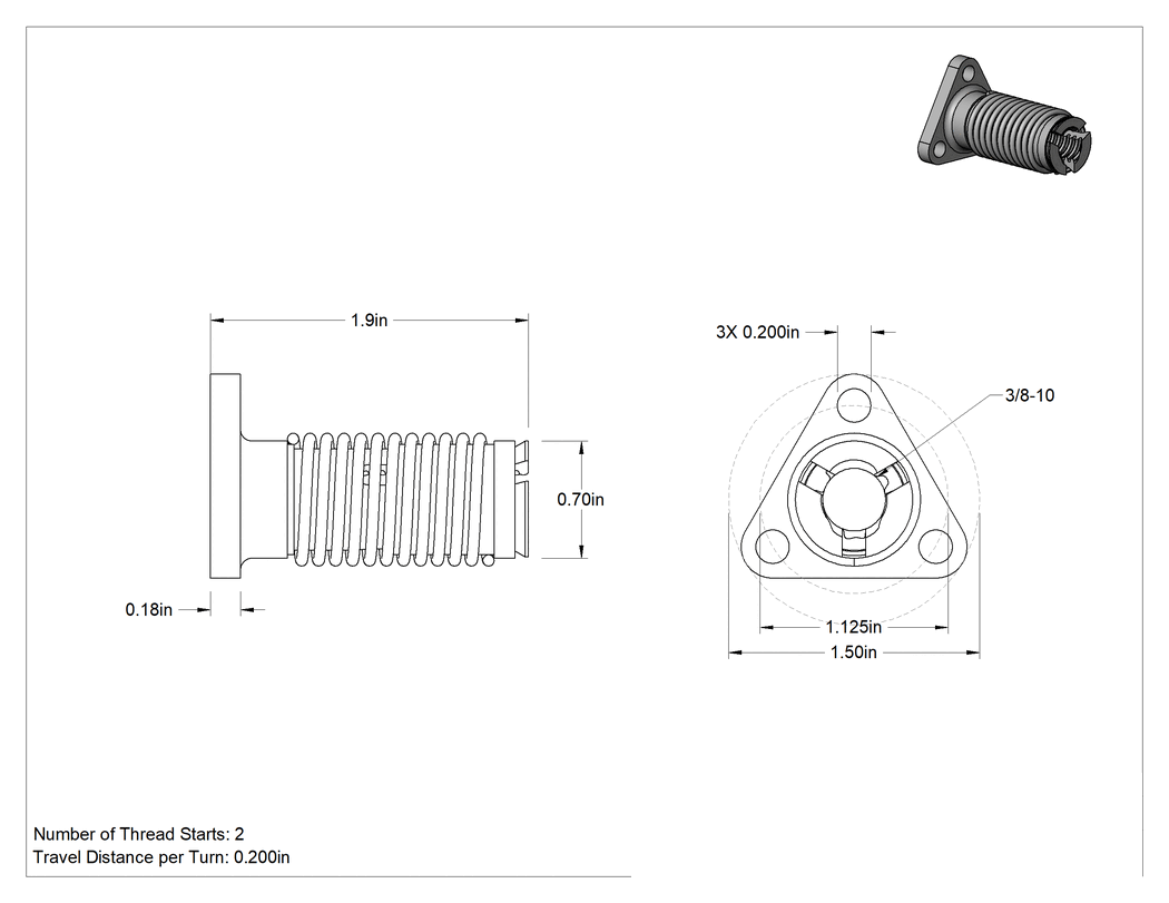 Teknik Çizim - Hızlı Hareketli Ultra Hassas Kılavuz Vida için Yaylı 3/8"-10 Dişli Somun