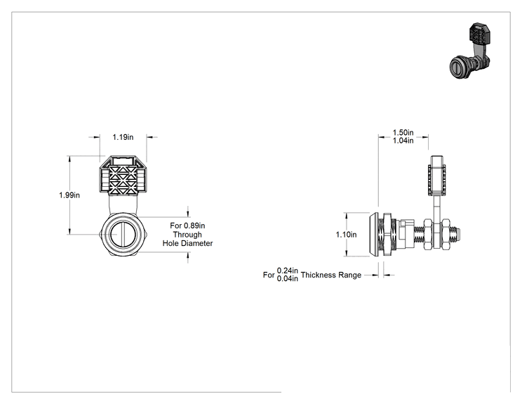Teknik Çizim - Elektronik Durum Göstergeli Kam Kilidi, Yivli Tahrik, Siyah Toz Boya Kaplı Çinko, Üst Mıknatıs