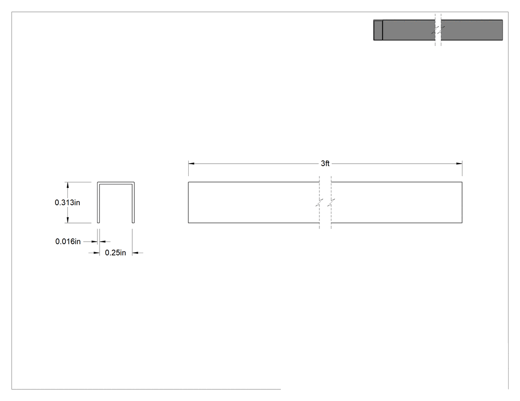 Teknik Çizim - İtmeli Kenar Çıtası, Paslanmaz Çelik, 1/4" İç Genişlik, 5/16" Dış Yükseklik, 3 Fit Uzunluk