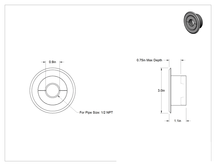 Teknik Çizim - Yangın Sprinkler Başlığı için Kapak Plakası, Bölünmüş Gömme, 1/2 NPT için, 3/4" Derinlik, Krom Kaplı Çelik