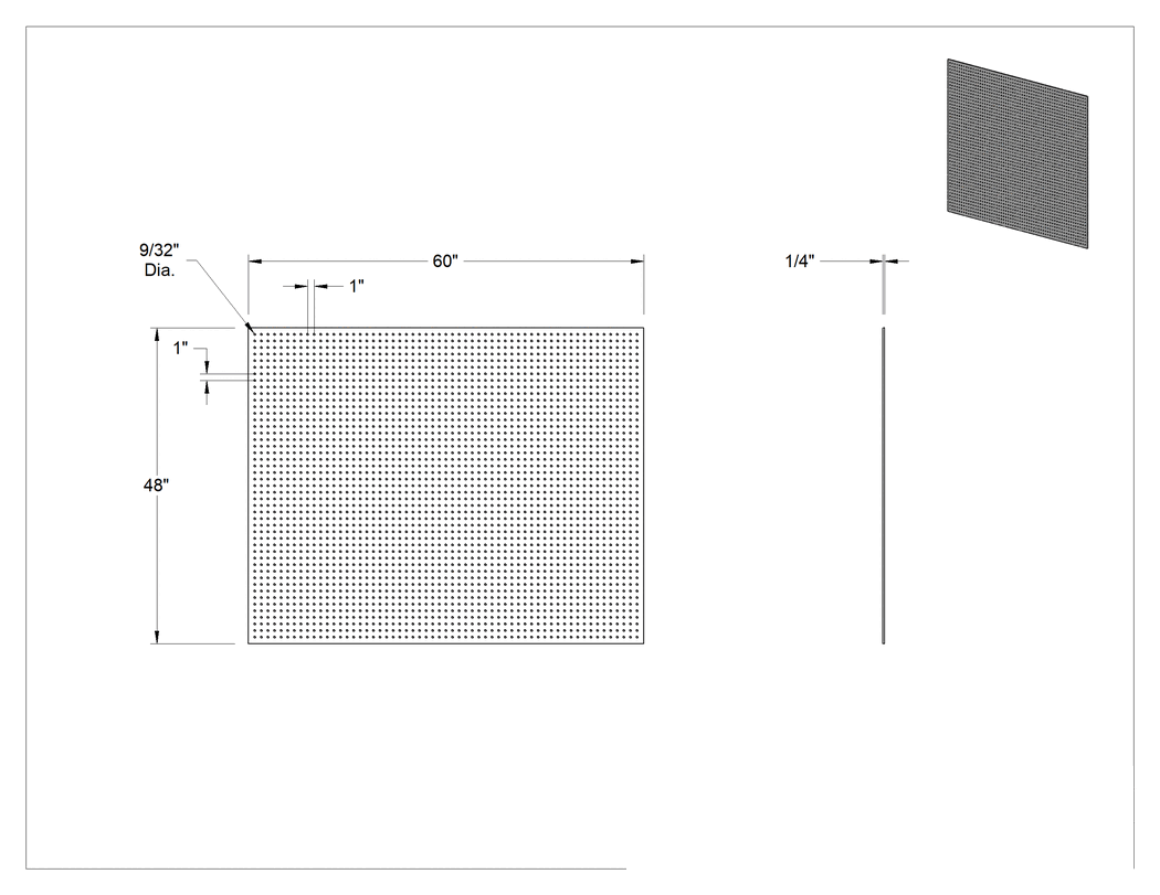 Teknik Çizim - Delikli Pano, Kahverengi Sert Levha, 9/32" Çaplı Pim Deliği, 60" x 48", 1/4" Kalınlık