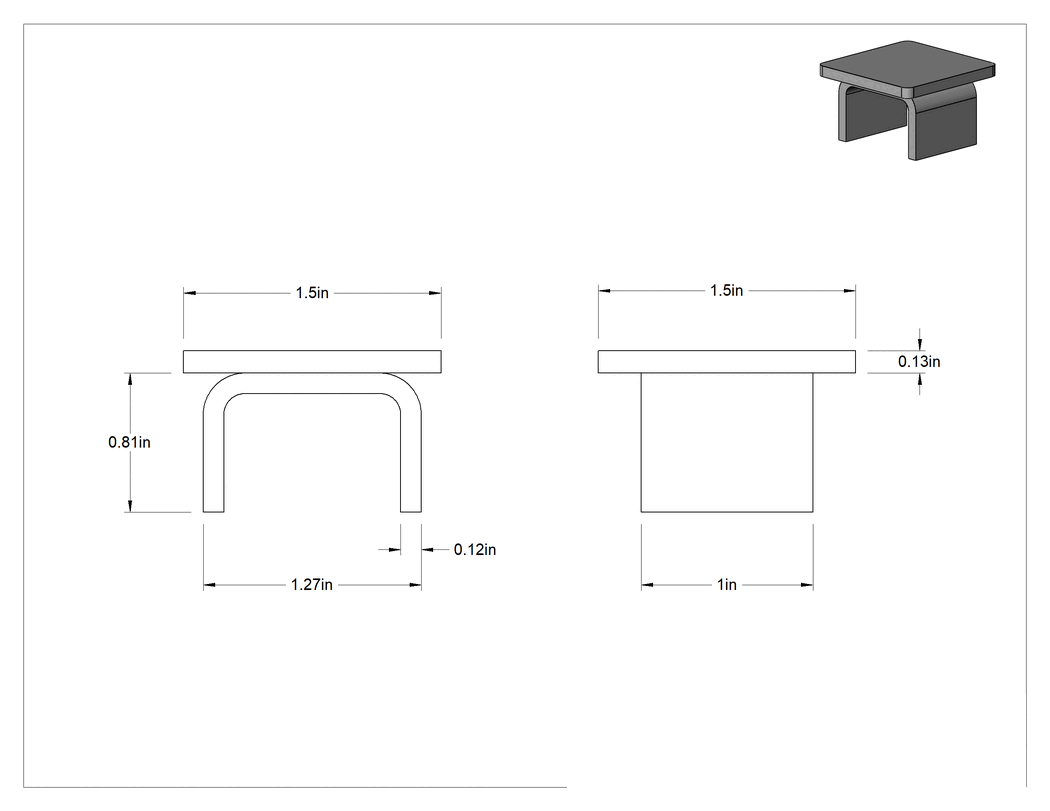 Teknik Çizim - Metal Kare Tapa, Galvanizli Çelik, 1.27" Uzunluk x 1.27" İç Genişlik için