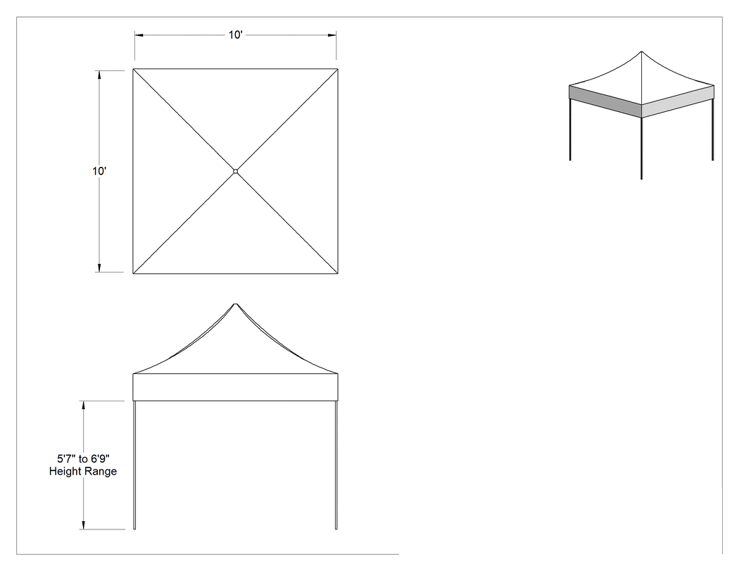 Teknik Çizim - Açılır Çadır, 10' Genişlik x 10' Derinlik, 4 Ayak, Beyaz