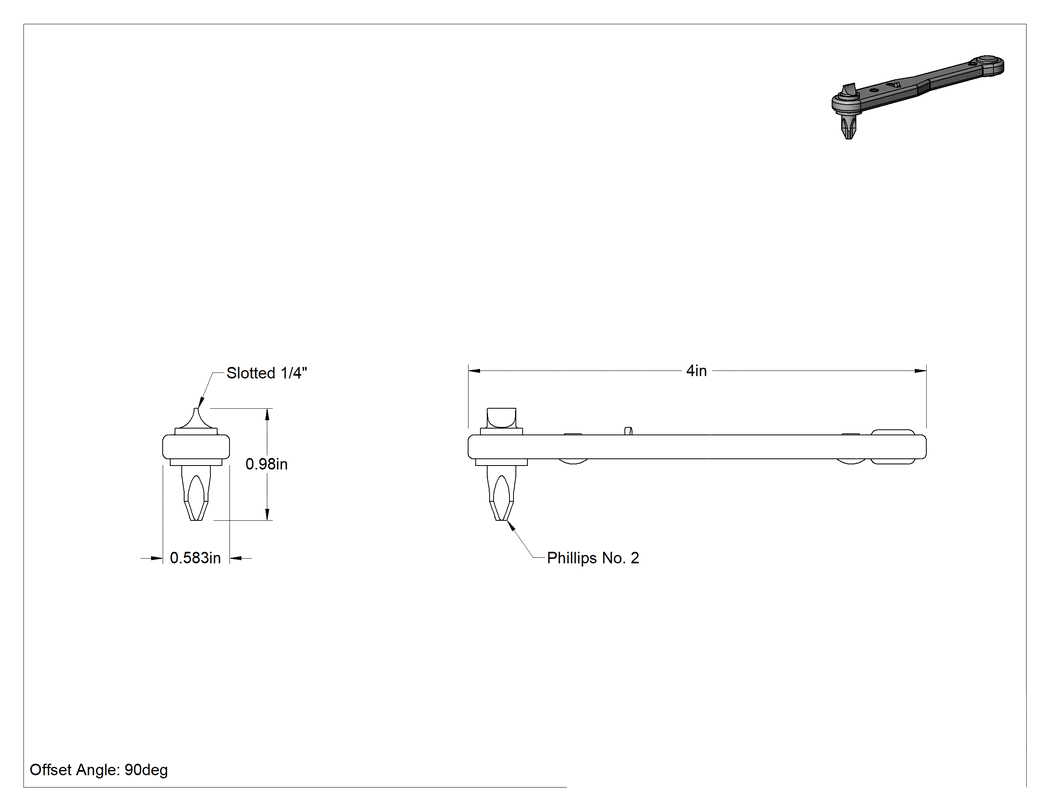 Teknik Çizim - Cırcırlı Tornavidalar, 2 Numara Philips ve 1/4" Boyutlu Yivli Uçlar