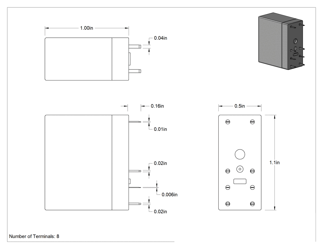 Teknik Çizim - Devre Kartı Rölesi, DPDT, 5 V DC Giriş