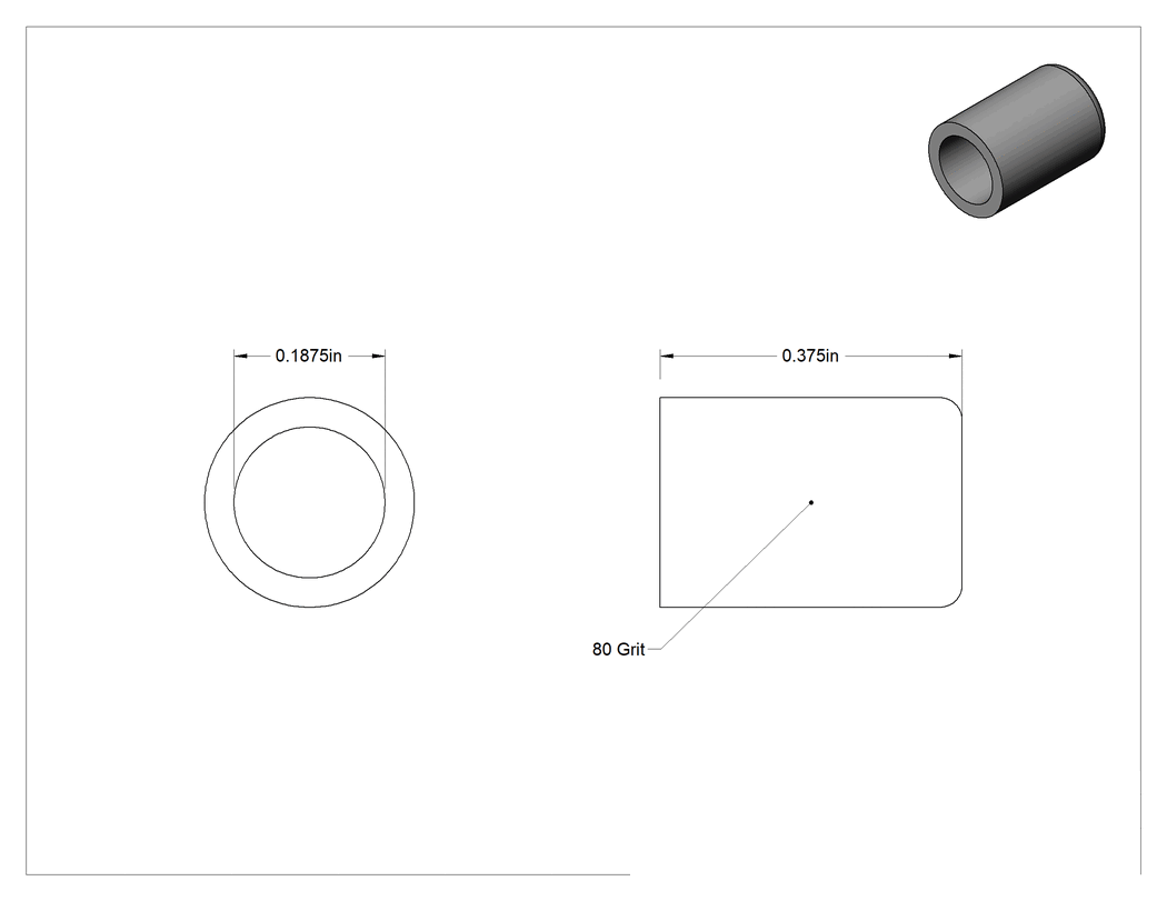 Teknik Çizim - Değiştirilebilir Başlıklı Zımpara Ucu, Pürüzlü Yüzey için, Düz Kapak, 80 Kum, 3/16" Çap, 3/8" Uzunluk