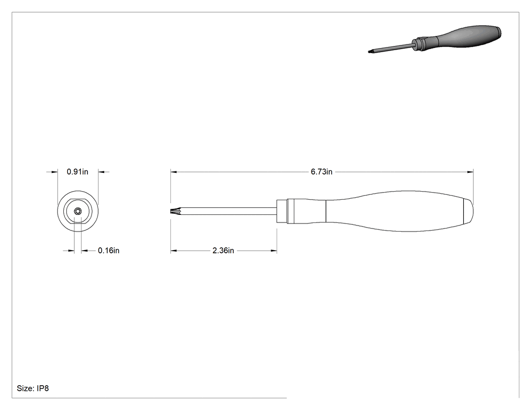 Teknik Çizim - Torx Plus Tornavida, IP8 Tahrik Boyutu