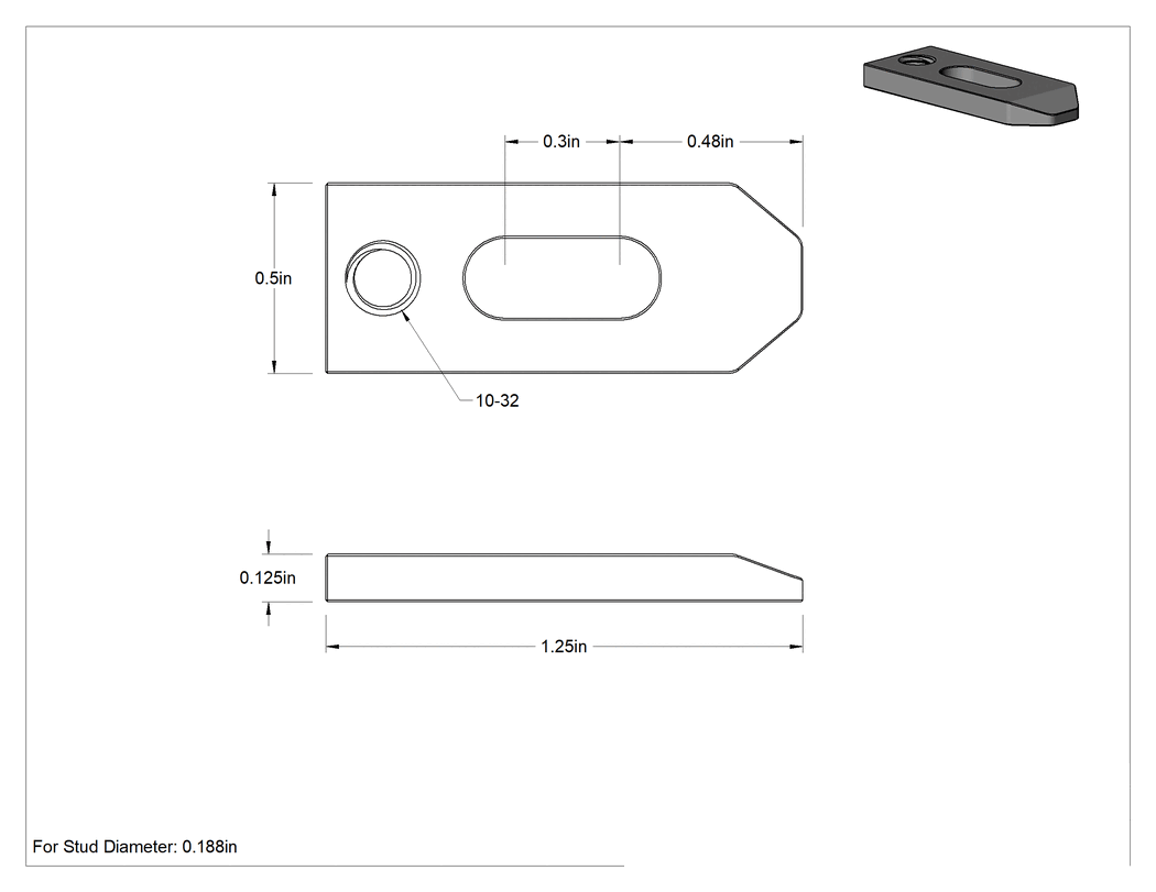 Teknik Çizim - Dişli Delikli Ayar Kelepçesi, Çelik, 3/16" Çaplı Saplama için, 1-1/4" Uzunluk, Konik
