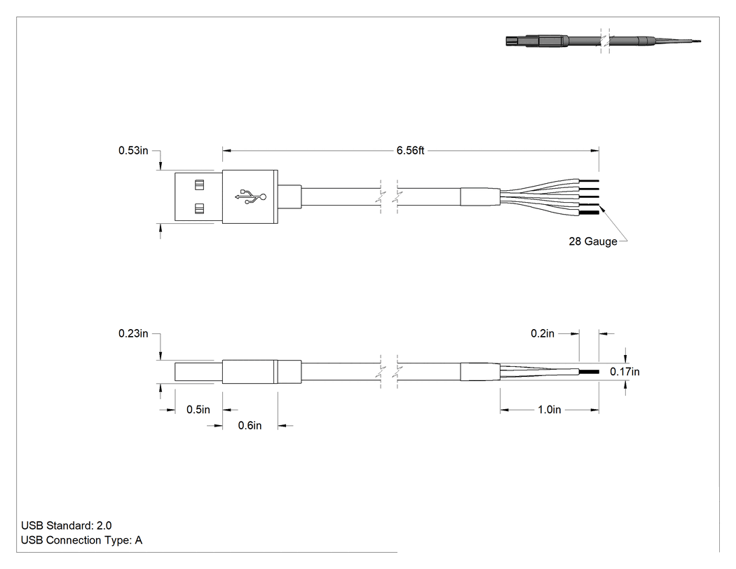 Teknik Çizim - USB Kablosu, Kablolu USB A Fiş