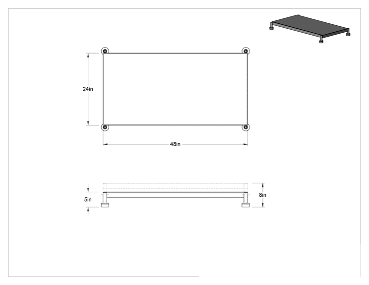 Teknik Çizim - Yorgunluk Önleyici Çalışma Platformu, 5"-8" Yükseklik x 48" Genişlik x 24" Derinlik Toplam