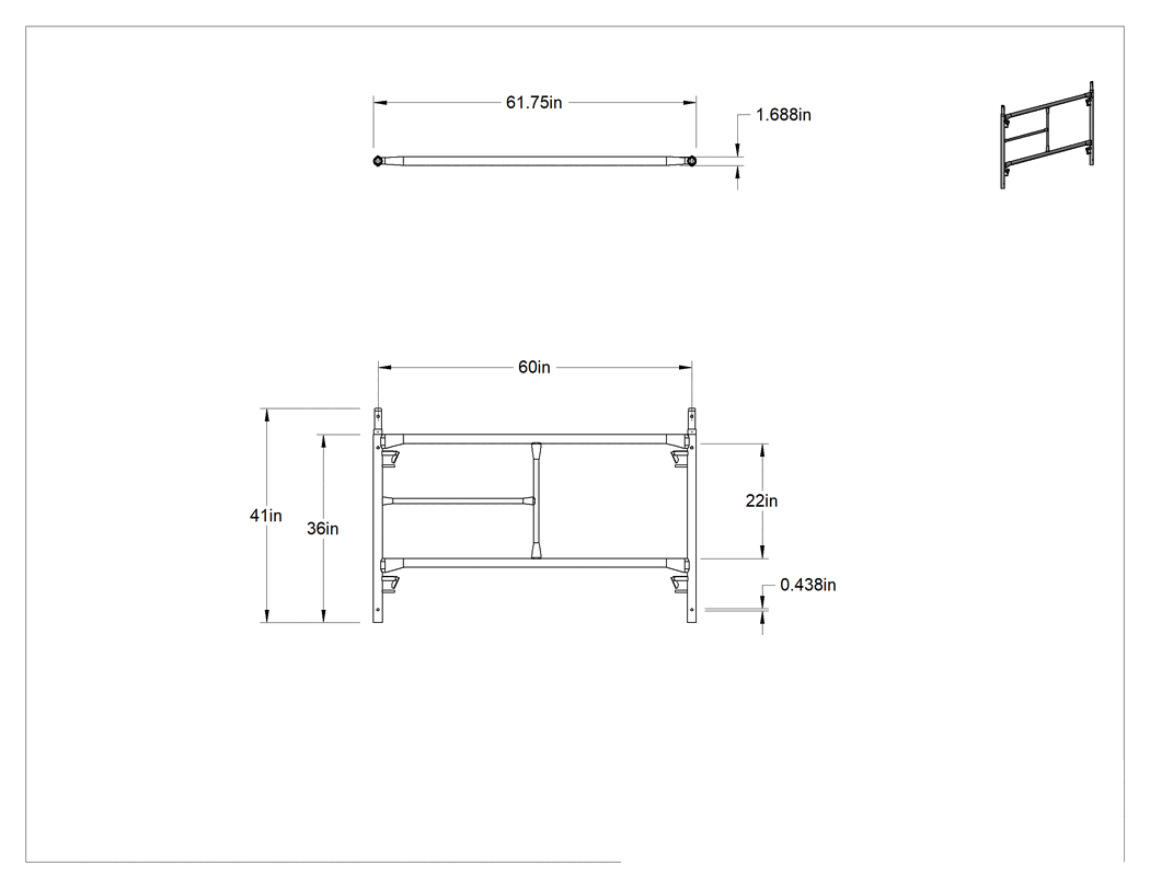 Teknik Çizim - İskele için Merdivenli 36" Yükseklikte Geçişli Uç Çerçeve