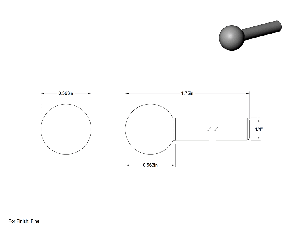 Teknik Çizim - Metalsiz Malzemeler için Taşlama Ucu, Top Şekli, 9/16" Baş Çapı, İnce