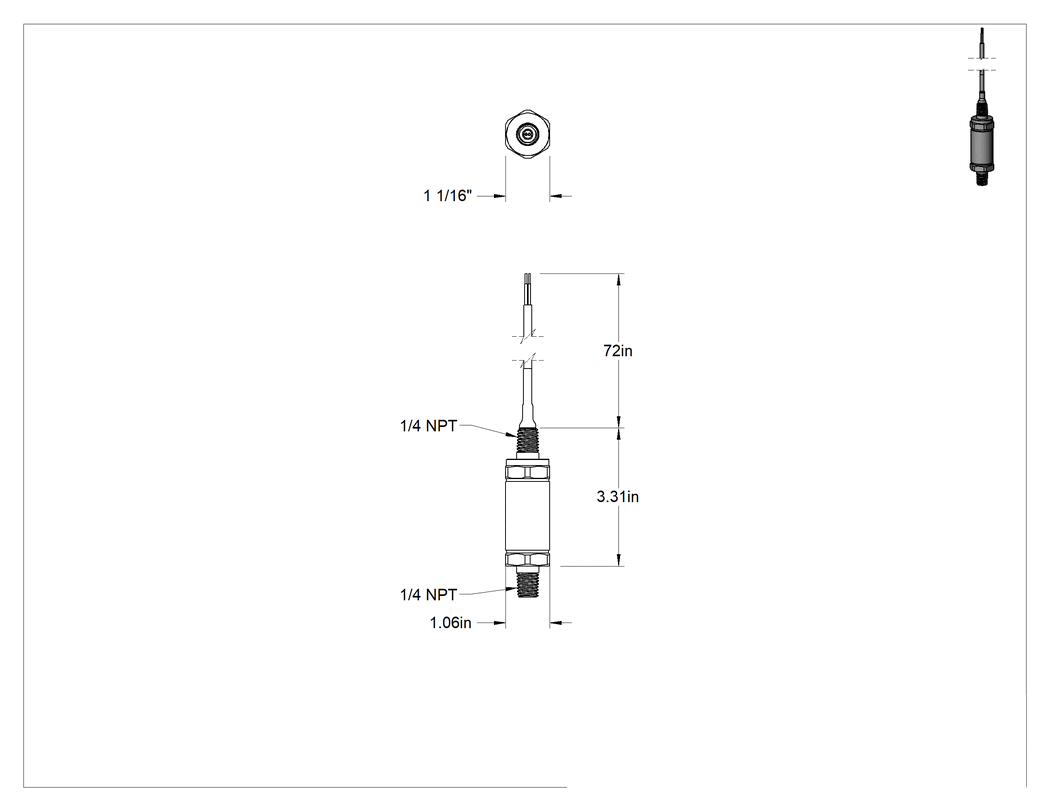 Teknik Çizim - Tehlikeli Ortamlar için Basınç Transmitteri, 4-20 mA Çıkış, 0-1000 PSI