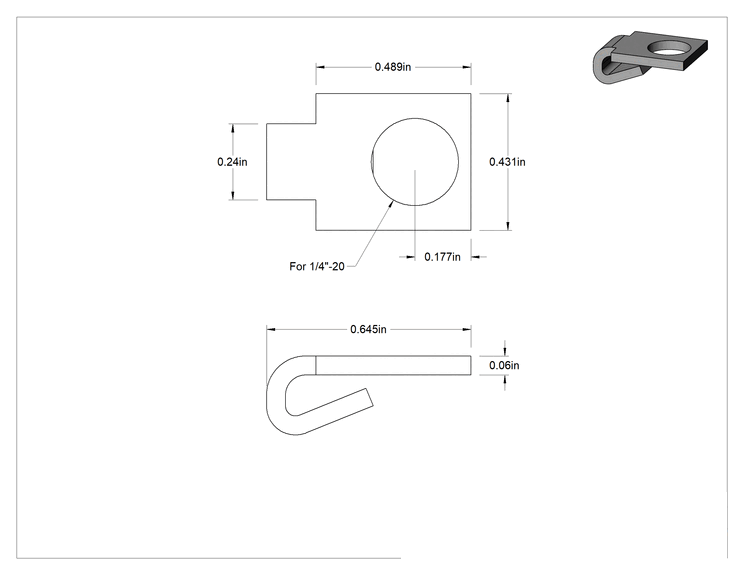 Teknik Çizim - T-Yivli Çerçeve, 1" ve 25 mm Yarıçaplı 2-Yuvalı Ray için Tırnaklı Braket