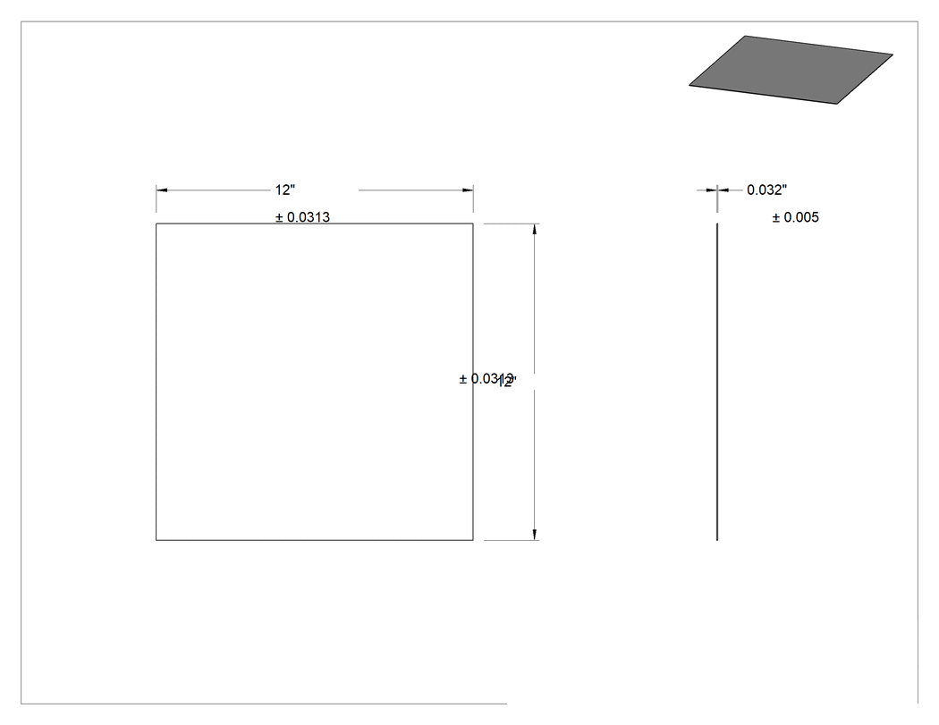 Teknik Çizim - Ayna Gibi Ultra Şekillendirilebilir 260 Pirinç Levha, 0.0320" Kalınlık, 12" x 12"