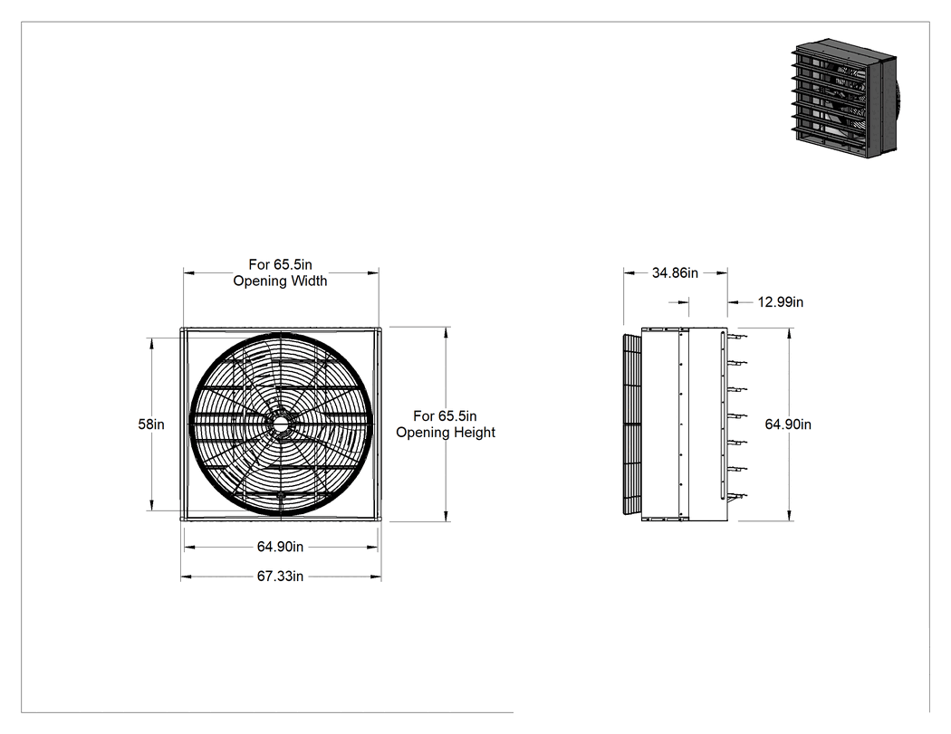 Teknik Çizim - Zorunlu Hava Havalandırmalı Duvar Tipi Fan, Tek Fazlı, 230V AC