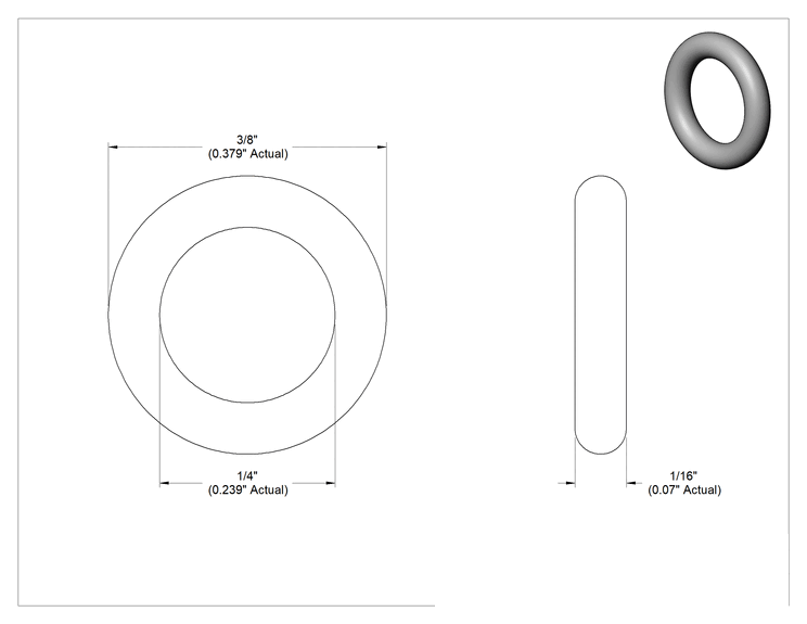 Teknik Çizim - Viton® Floroelastomer O-Ring, Ultra Kimyasal Dirençli, FEP Kaplı, Dash No., 010