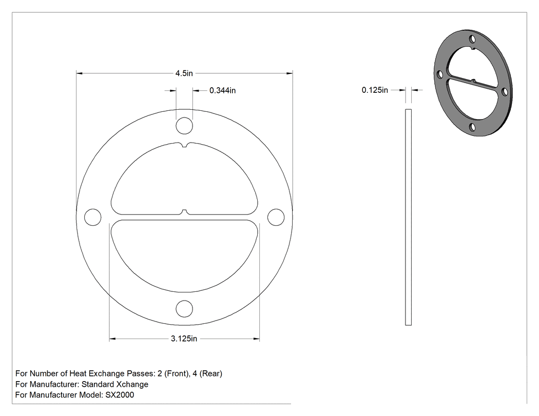 Teknik Çizim - Isı Değiştirici Contası, 2 ve 4 Geçişli Standart Xchange Sx2000 için, 4-1/2" Dış Çap