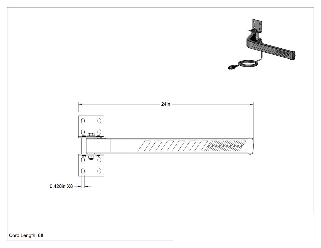 Teknik Çizim - Düz Katlanabilir Rıhtım Işığı, 24" Kol Uzanma Mesafesi