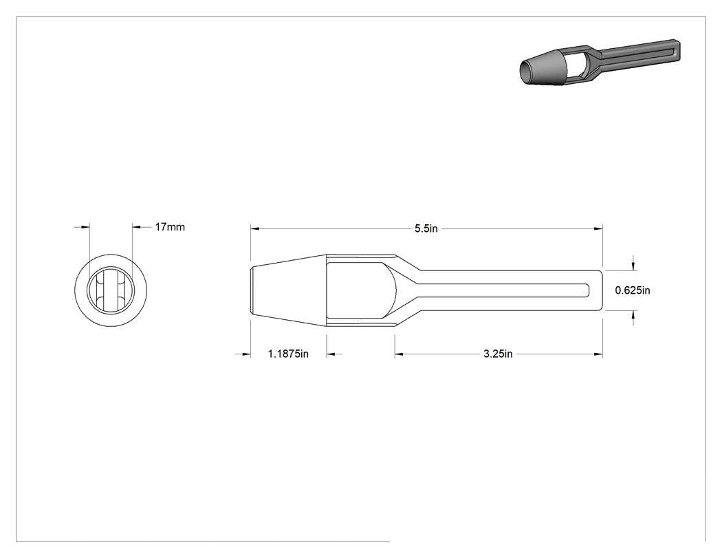 Teknik Çizim - Çekiçle Çalışan Delgeç, 17 mm Delik Çapı için