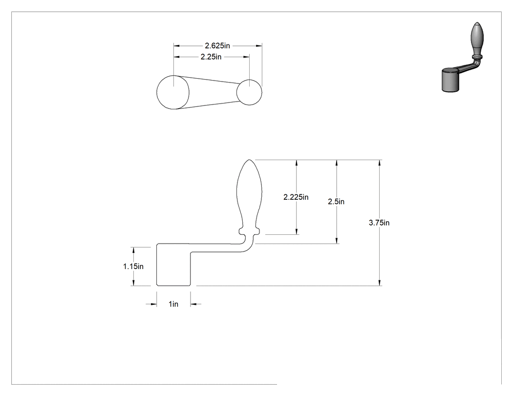 Teknik Çizim - Krank Kolu, İşlenebilir-Göbek-Montaj, 2-5/8" Sap Uzunluğu