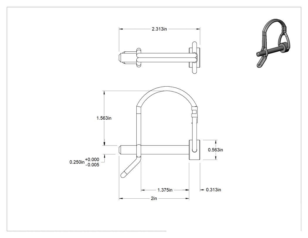Teknik Çizim - Tel Tutuculu 18-8 Paslanmaz Çelik Çatal Pim, Yuvarlak, Halkalı ve Tırnaklı, 1/4" Çap, 1-3/8" Kullanılabilir Uzunluk
