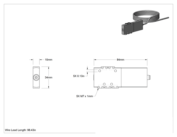Teknik Çizim - Elektrikli Hava Yön Kontrol Vanası, Hızlı Anahtarlama İki Hızlı, İki Eylemli, M7 x 1 mm