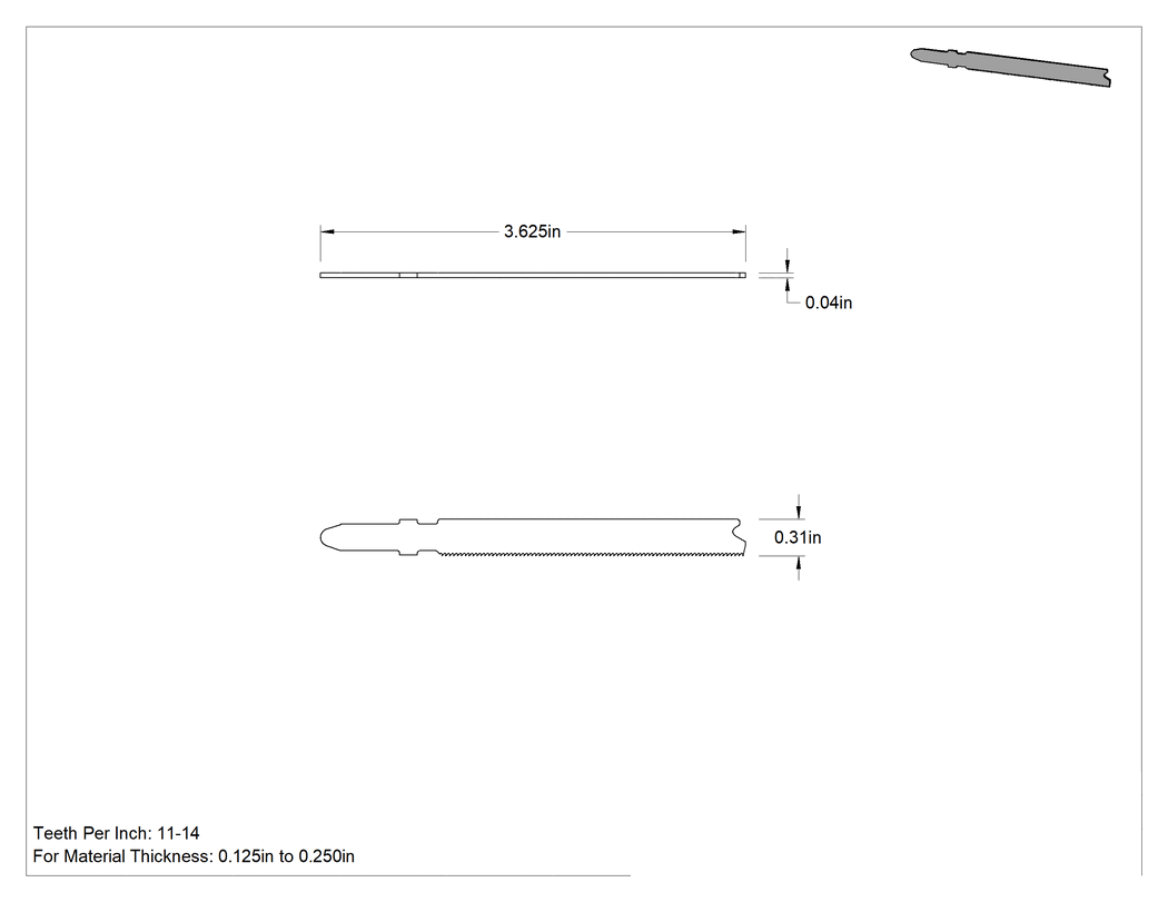 Teknik Çizim - Hızlı Kesim T-Şaftlı Dekupaj Bıçakları, Metal için, 3-5/8" Uzunluk, 11-14 Diş İnç Başına
