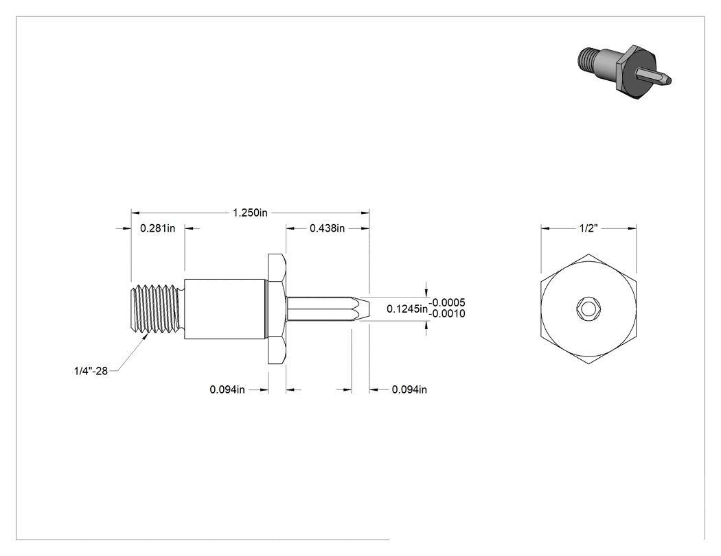 Teknik Çizim - Dişli Yer Belirleme Pimi, 1/8" Çap x 7/16" Yüksekliğinde Elmas Başlık
