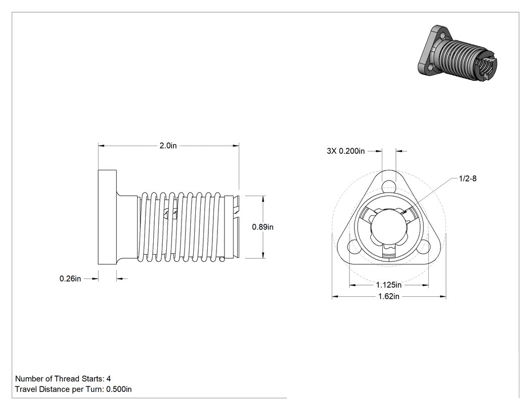 Teknik Çizim - Ultra Hassas Kılavuz Vida için Yaylı 4:1 Hız Oranlı Somunlu 1/2"-8 Diş