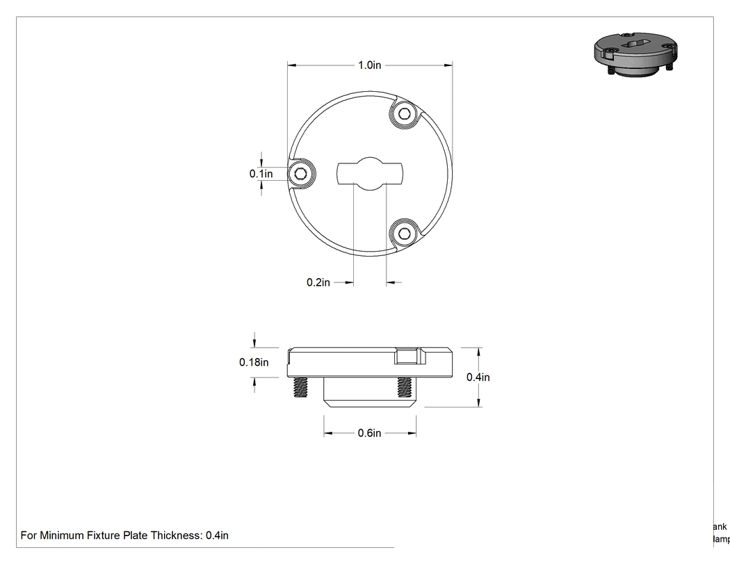 Teknik Çizim - 5 mm Şaft Çapı için Bağlantı Elemanı Montajlı Kam Yuvası Çeyrek Dönüşlü Hızlı Değiştirme Fikstür Kelepçesi