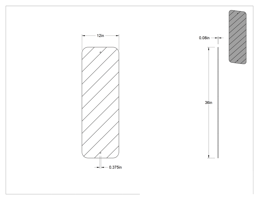 Teknik Çizim - Trafik Kontrol İşareti, Sol Çapraz Çizgili, 36" Yükseklik x 12" Genişlik