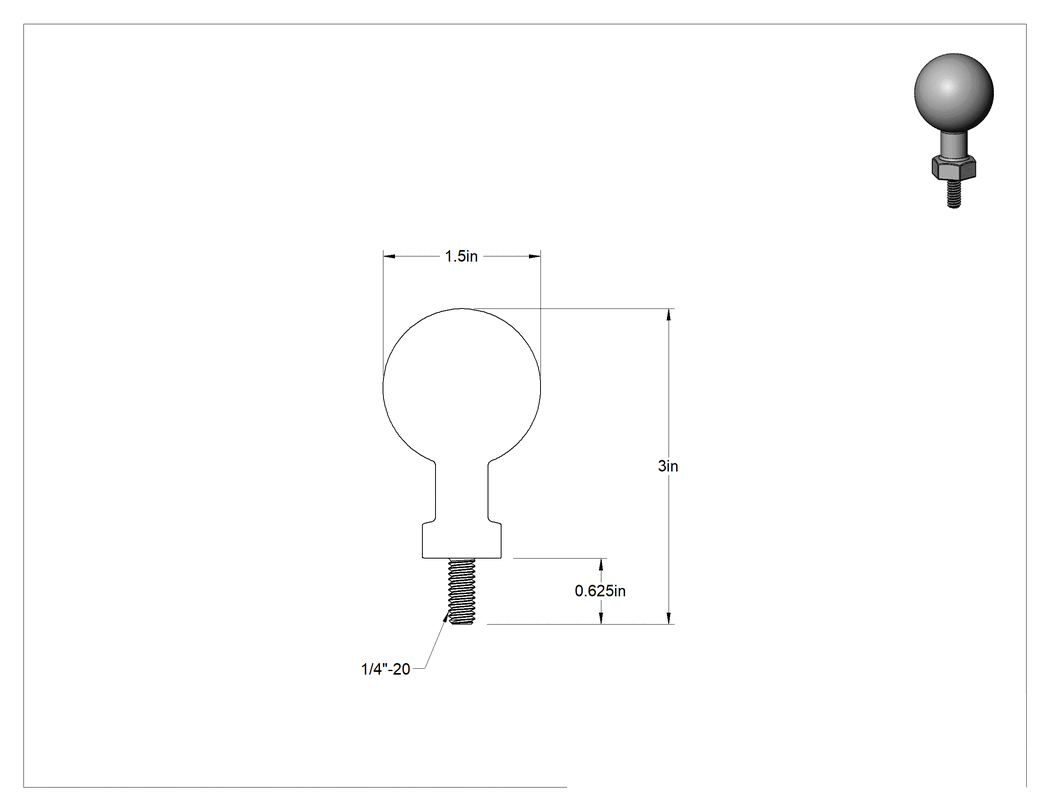 Teknik Çizim - Top Tutucu Konumlandırma Kolu için 1/4"-20 Dişli Saplama Tabanı