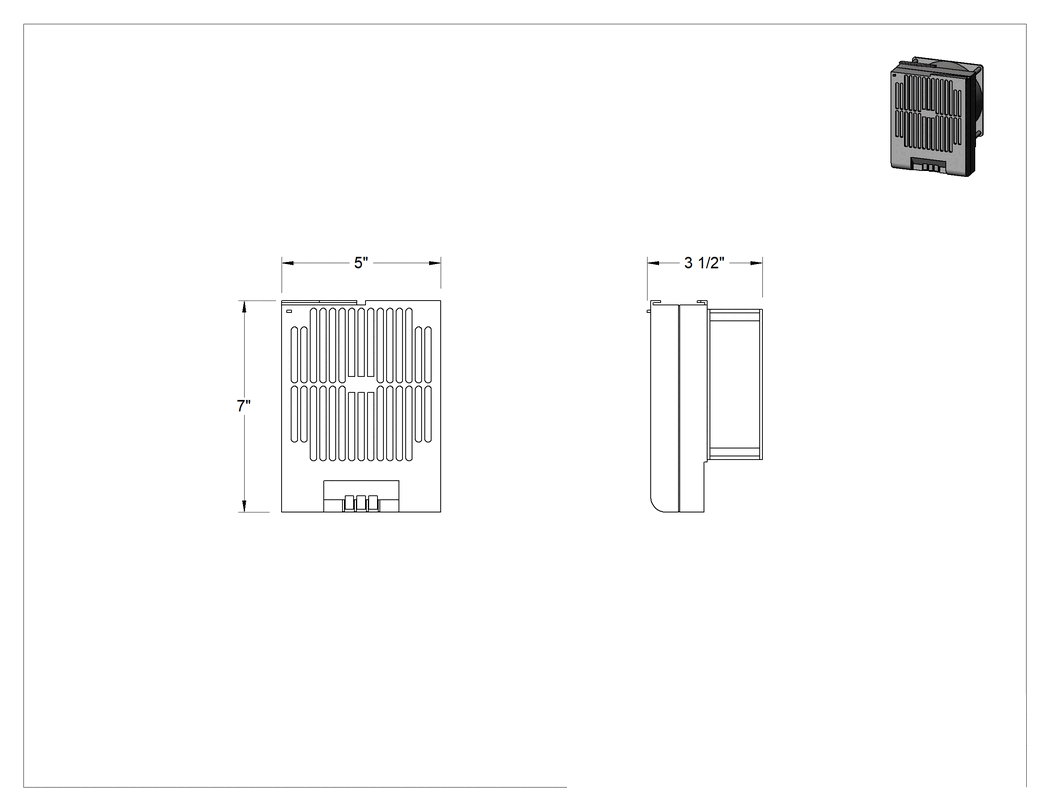 Teknik Çizim - DIN Ray Muhafaza Alan Isıtıcısı, Fan, 120V AC, 1700 Btu/hr.