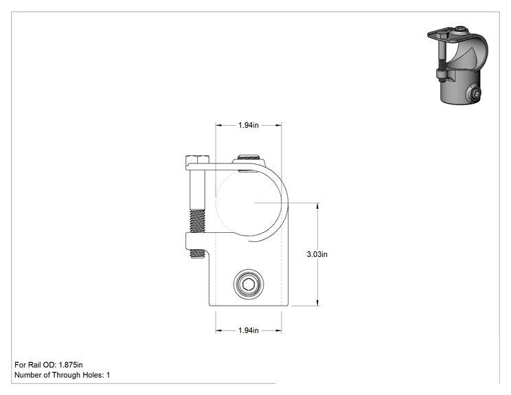 Teknik Çizim - Galvanizli Demir Kayar Ray Bağlantı Parçası, 1-7/8" Ray Dış Çapı için Saran T Parçası