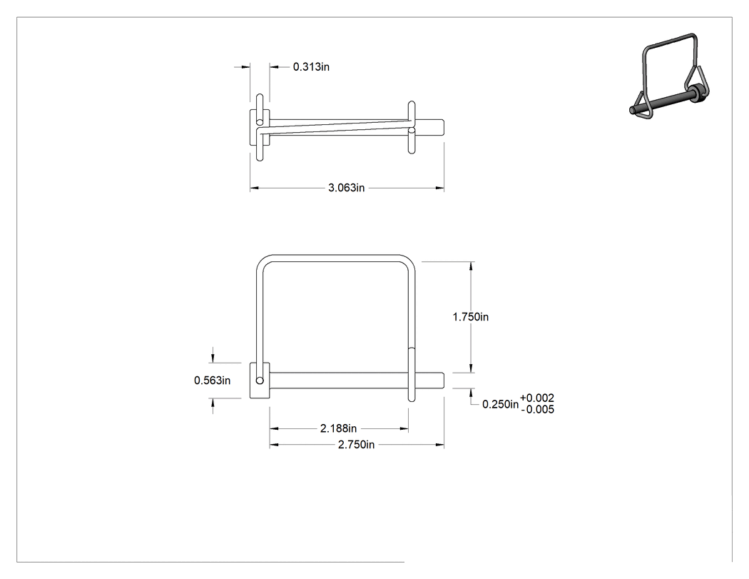 Teknik Çizim - Kare Tutucu ve Halkalı Çatal Pim, Siyah Çinko, 1/4" Çap