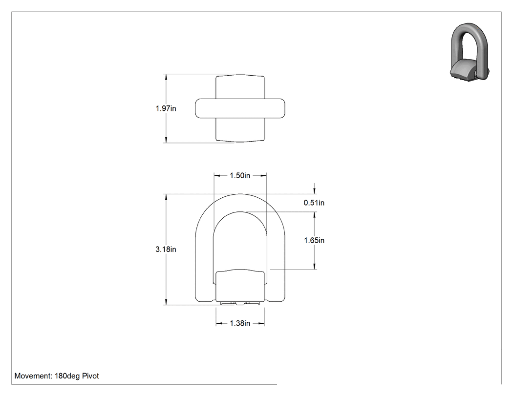 Teknik Çizim - Kaynaklı Bağlama Halkası, Mavi Boyalı Çelik, 6600 lbs. Kapasite