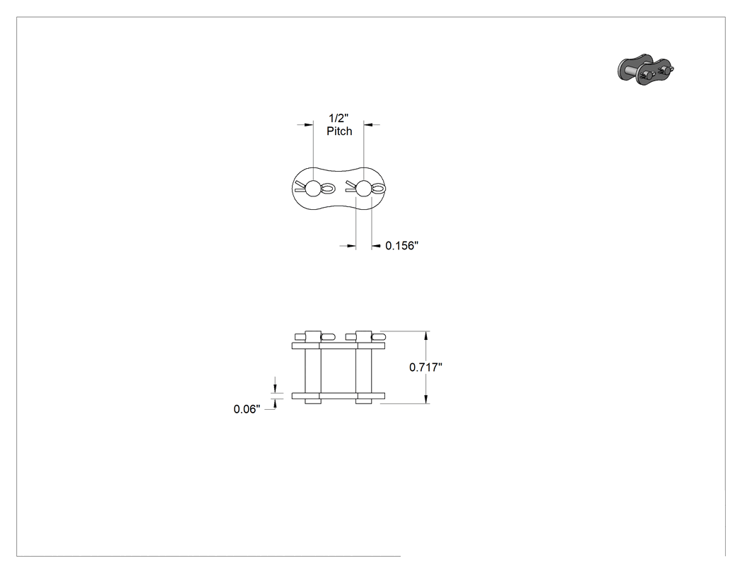 Teknik Çizim - ANSI 40-SS Ultra Paslanma ve Aşınmaya Dayanıklı Makaralı Zincir için Bağlantı Halkası