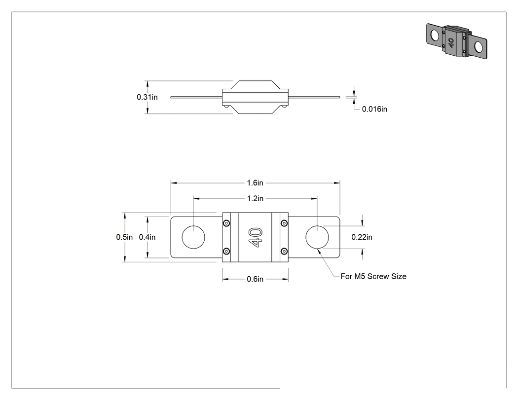 Teknik Çizim - Yüksek Akım Otomotiv Sigortası, 40A