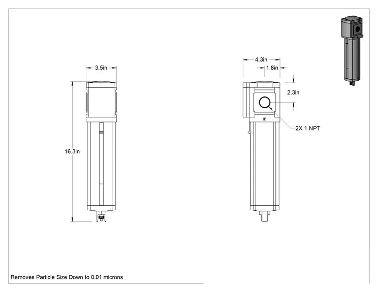 Teknik Çizim - Festo Modüler Basınçlı Hava Filtresi, Yağ Giderme için, Seri MS9, 1 NPT Dişi