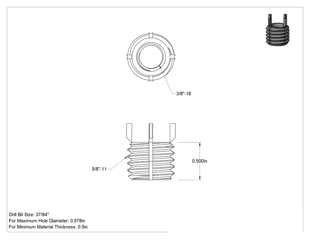 Teknik Çizim - Mil. Spec. Alaşımlı Çelik Anahtar Kilitli Dişli Ek, Ekstra Kalın Duvar, 3/8"-16 Diş