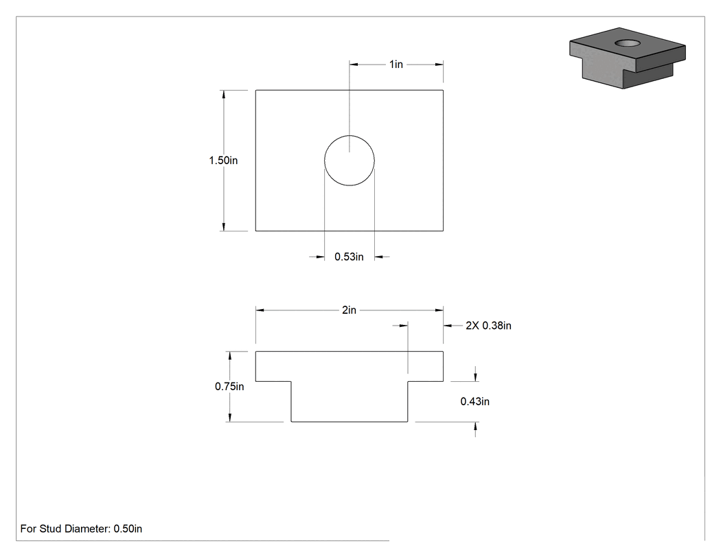 Teknik Çizim - Mengene Montaj Kelepçesi, 1/2" Çaplı Çiviler için, Çift Kenarlı