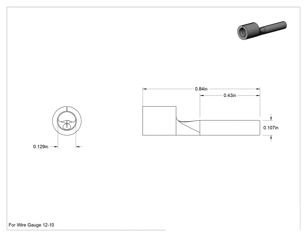 Teknik Çizim - Pim Terminalleri, Yalıtımsız, 12-10 AWG için