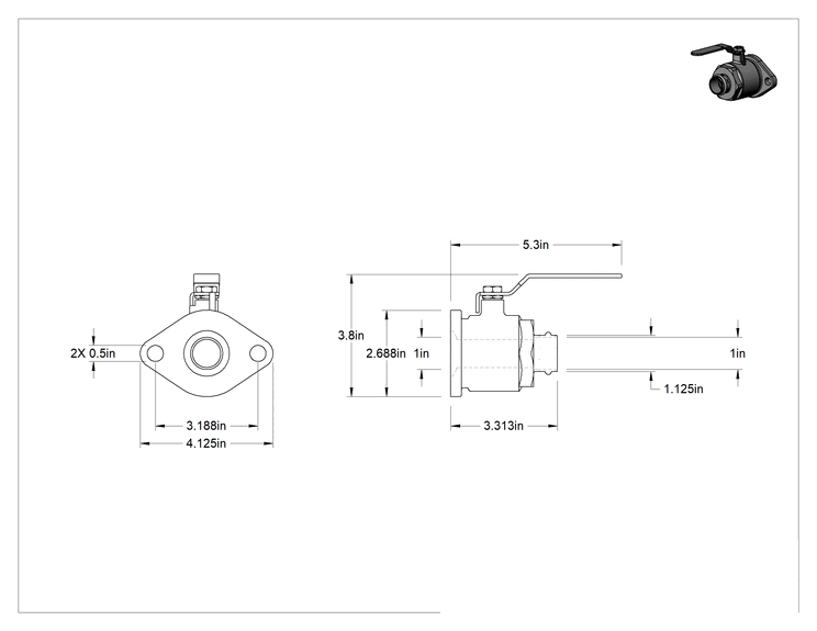 Teknik Çizim - Tek Flanşlı Açma/Kapama Vanası, 1 Boru Boyutu için