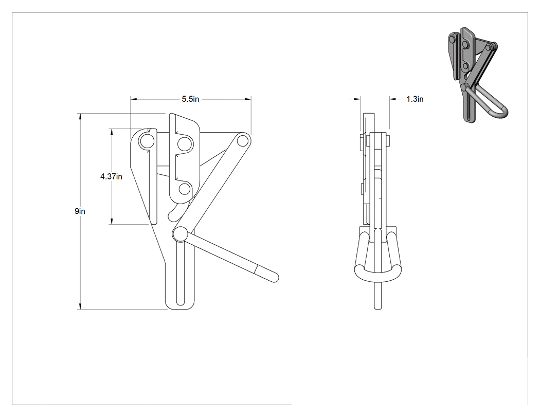 Teknik Çizim - Tel ve Kablo Çekme Kelepçesi, Çift V Çeneli, 0.12" ila 0.37" Dış Çaplı Kablo için