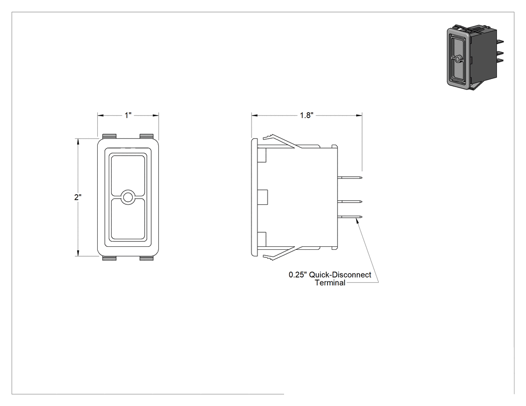 Teknik Çizim - 3 Konumlu Taban, 1 Devre, Anlık, Rocker Anahtar için