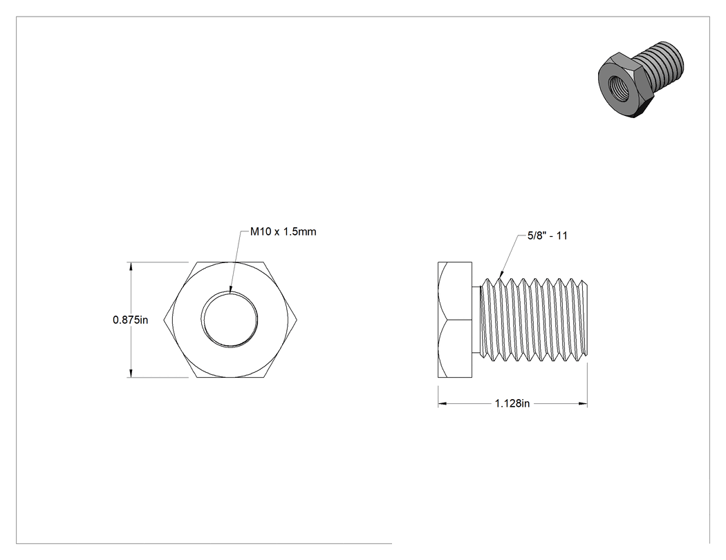 Teknik Çizim - M10 x 1.5 Taşlama Miline Uygun 5/8"-11 Adaptör